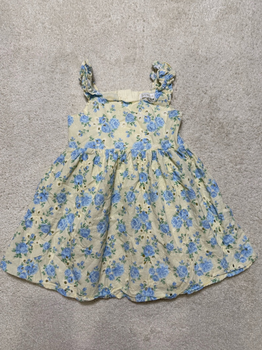 btween Light Yellow Cotton Sundress with Blue Rose Print Kids Toddler Girls 3T